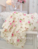 YELLOW PINK ROSES RUFFLE PILLOW SHAM PILLOWCASES SHABBY COTTAGE CHIC